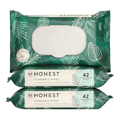 The Honest Company Flushable Wipes for Sensitive Skin | Fragrance Free, Hypoallergenic, 99% Water, Safe to Flush | pH Balanced Feminine Wipes | Tropical Leaves, 126 Count - Image 1