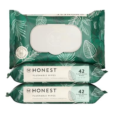 The Honest Company Flushable Wipes for Sensitive Skin | Fragrance Free, Hypoallergenic, 99% Water, Safe to Flush | pH Balanced Feminine Wipes | Tropical Leaves, 126 Count - Image 1