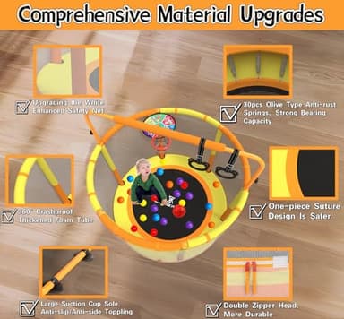 LANGXUN 60" Trampoline for Kids, 5ft Toddler Mini 6-in-1 Trampoline Indoor Outdoor with Swing, Basketball Hoop, Dart Board, Gymnastics Bar, Rings, Christmas Toys Birthday Gifts for Girls Boys Age 1-8 - Image 6