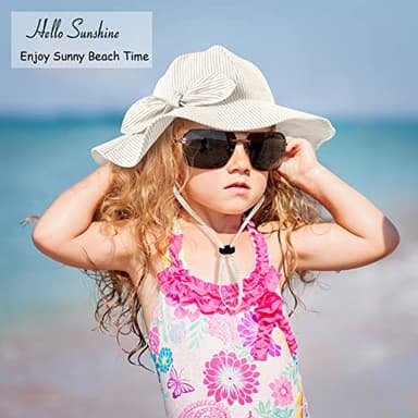 Baby Girl Sun Hat with UPF 50+ Outdoor Adjustable Beach Hat with Wide Brim Bucket Hats (12-24 Months, White Beige Stripe 2pcs) - Image 3