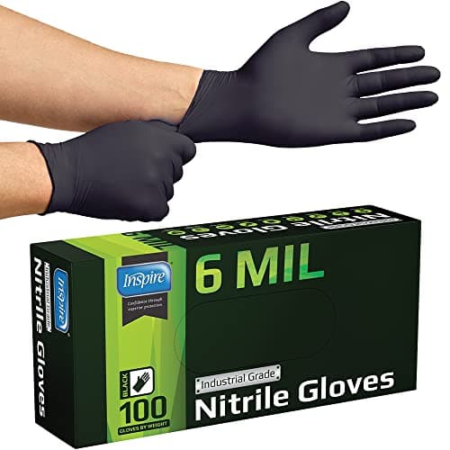 Inspire Black Nitrile Gloves HEAVY DUTY 6 Mil Chemical Resistant Medical Cooking Cleaning Disposable Glove - Image 1