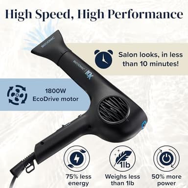 Bio Ionic 10X UltraLight Speed Hair Dryer, Blow Dryer with Adjustable Heat & Speed, Professional Hair Styling Tool for Fast, Frizz-Free Hairstyles, 1800W EcoDrive Brushless Motor - Image 4