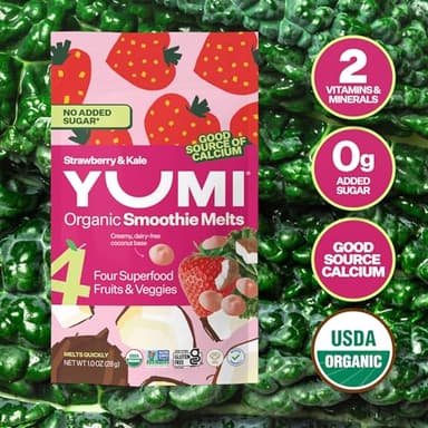 Yumi Smoothie Melts - Toddler, Kids & Baby Snacks, Gluten-Free, No Added Sugar. Organic Plant Based Like Bites - 4 Real Fruits & Vegetables Puree Melties, School Safe, Strawberry & Kale (6 ct.) - Image 3
