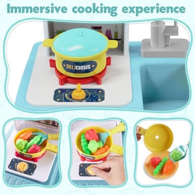 FunMission Play Kitchen Sink Toys, Children Electric Dishwasher Play Sink with Running Water, Play Kitchen Accessories, Upgraded Real Faucet for Water Play, Role Play House for Toddlers 3+ - Image 3