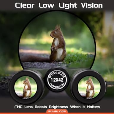 12x42 Binoculars for Adults, High Powered, BAK4 Prism, Waterproof Binoculars, Lightweight Binocular for Bird Watching, Hunting, Travel, Stargazing Cruise (Green) - Image 5