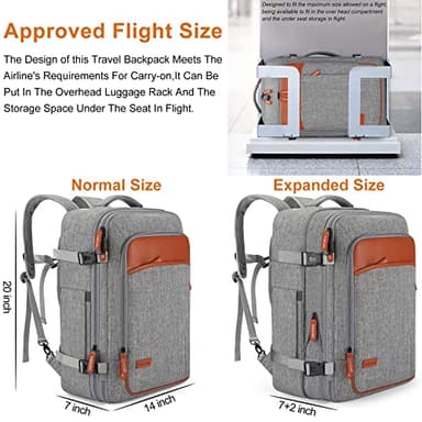 Lumesner Carry on Travel Backpacks, Extra Large 40L Flight Approved for Men & Women,Expandable Suitcase backpack (Grey (Backpack With 4 Packing Cubes)) - Image 2