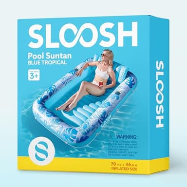 SLOOSH Inflatable Tanning Pool Lounger Float, 70" x 46" Pool Floats Adult with Pillow, 4 in 1 Suntan Tub Raft Floatie,Sunbathing Bed Lounge for Water Blow Up Kids Ball Pit Party Gifts, L-Blue - Image 7