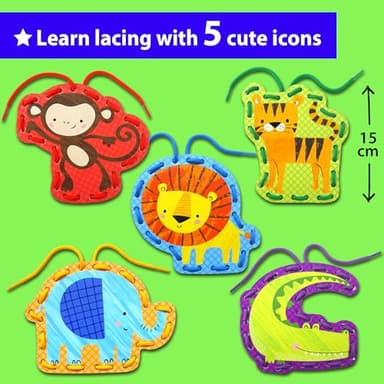 KRAFUN Beginner Preschool Lacing Card Kit for Kids Arts & Crafts, 5 Easy Safari and Animal Lacing Projects, Paper Craft Cards for Toddlers, Fine Motor Skills Training Toys - Image 3