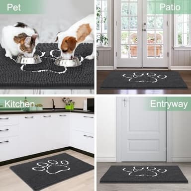 Dog Door Mat for Muddy Paws, Pet Rug Chenille Absorbent Outdoor Doormat 30"x 20", Non Slip Heavy Indoor Doormat Soft Front Inside Doormats for Entryway, Mud Paws, Patio,Dog Paw Dark Grey - Image 9