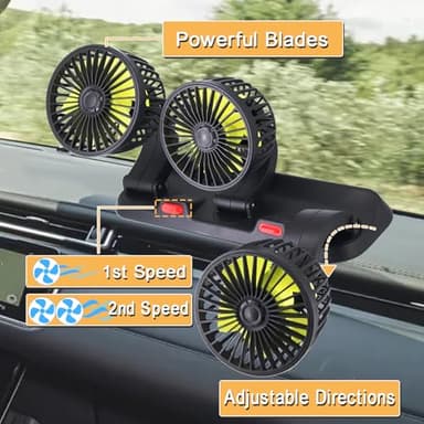 Triple-Head Fan for Car, Portable AC for Car with 360° Rotation Cigarette Lighter Plug for Car RV and SUVs - Image 4