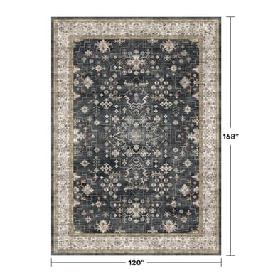 Boho Black Rug for Living Room - Washable 10x14 Area Rug, Dining Room Rugs for Under Table, Soft Low Pile Carpet for Large Bedroom - Farmhouse Decor, Non-Slip & Stain Resistance (10x14 Black/Multi) - Image 2