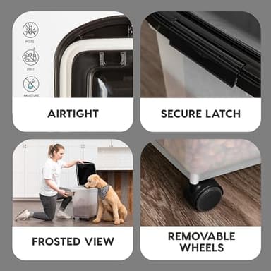 IRIS USA Airtight Dog Food Storage Container, WeatherPro, Up to 50 lbs, Removable Wheels, for Dog Cat Bird and Other Pet Food Storage Bin, Keep Fresh, Translucent Body, Made in USA, Clear/Black - Image 4