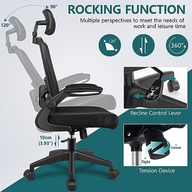 FelixKing Office Chair, Desk Chair with Adjustable Lumbar Support, Ergonomic Computer Chair with High Back and Armrest, Adjustable Height Gaming Chair Home Office Swivel Chair(Black) - Image 5