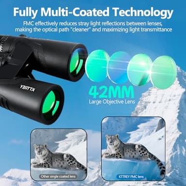 10x42 High Powered Binoculars for Adults, Kttrey Compact Waterproof Binoculars with Clear Low Light Vision for Bird Watching, Hunting, Cruise, Stargazing and Travel, Includes Carrying Bag and Strap - Image 3
