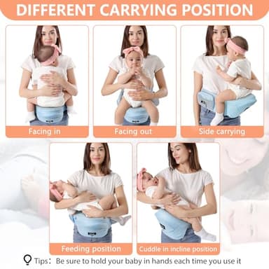 HKAI Baby Hip Carrier, Mom's Choice Award Winner, Adjustable Waistband & Breathable Mesh, Ergonomic Carrier with Non-Slip Hip Seat Surface for Newborns & Toddlers, Light Blue - Image 6