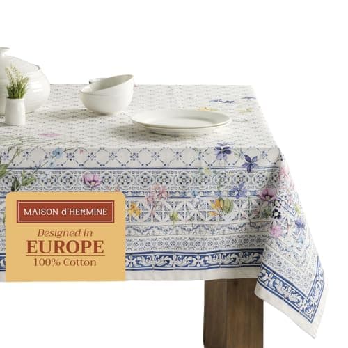 Maison d' Hermine Table Cloth Square Table 100% Cotton 54 x 54 Inches Tablecloth Reusable Decorative Everyday Use for Dining Room, Farmhouse, Home, Party, Festive & Wedding Spring Summer - Faience - Image 1