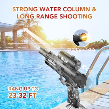 Electric Water Gun with Muzzle Light,Automatic Water Gun Blaster,Squirt Gun Range 23-32 FT,Outdoor Party Summer Water Shooting Game Toy with 2 Batteries,Ideal Watergun Easter Gift for Kids & Youths. - Image 3