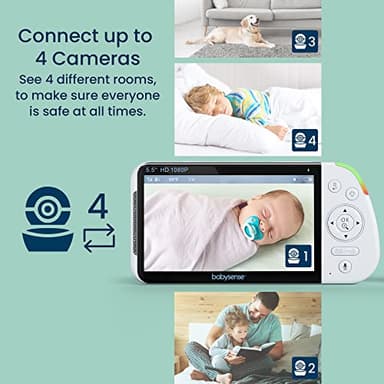 Babysense 5.5” 1080p Full HD Split-Screen Baby Monitor, Video Baby Monitor with 2 Cameras and Audio, 6-Color RGB Night Light, 1000ft Range, Two-Way Audio, 4X Zoom, 5000mAh Battery - Image 8