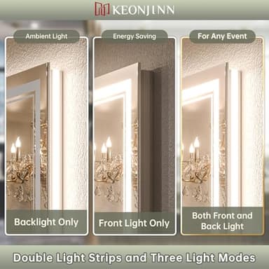 Keonjinn LED Bathroom Mirror 30 x 36 Inch with Front and Back Light, Stepless 3 Colors Temperature & Dimmable Backlit Mirror, UL Listed LED Driver, Double Lights Tempered Glass LED Wall Vanity Mirror - Image 2
