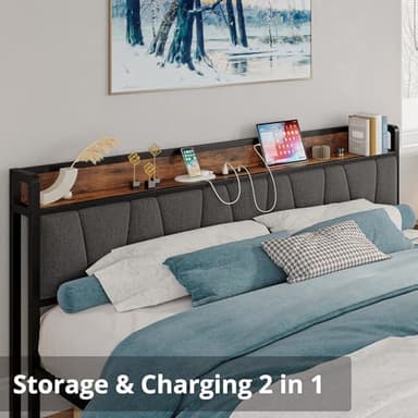 LIKIMIO California King Bed Frames, Storage Headboard with Charging Station, Solid and Stable, Noise Free, No Box Spring Needed, Easy Assembly - Image 4