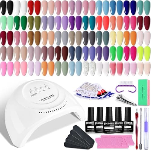 JODSONE Gel Nail Polish Kit 60 PCS with U V Light Soak off Base Top Coat 55 Shine Colors Gel Nail Kit Bright and Dark Brown Wine Red Series Manicure Set for Women and Girls - Image 1