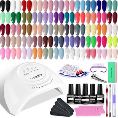 JODSONE Gel Nail Polish Kit 60 PCS with U V Light Soak off Base Top Coat 55 Shine Colors Gel Nail Kit Bright and Dark Brown Wine Red Series Manicure Set for Women and Girls - Image 1