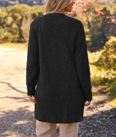 MEROKEETY Women's 2025 Winter Long Sleeve Soft Chunky Knit Sweater Open Front Cardigan Outwear Coat Black - Image 4