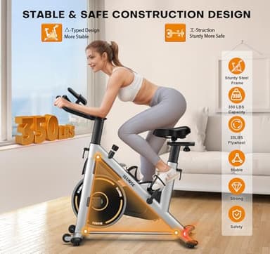 Exercise Bike, Adjustable Magnetic Resistance Stationary Bikes for Home with App Compatible, Quiet Indoor Cycling Bike with 350lbs Weight Capacity Comfortable Seat, Digital Monitor & Phone Mount - Image 3