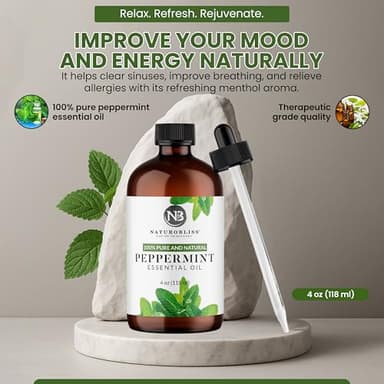 NaturoBliss Peppermint Essential Oil, 100% Pure and Natural Therapeutic Grade, Premium Quality Peppermint Oil, 4 fl. Oz - Perfect for Aromatherapy and Relaxation - Image 4