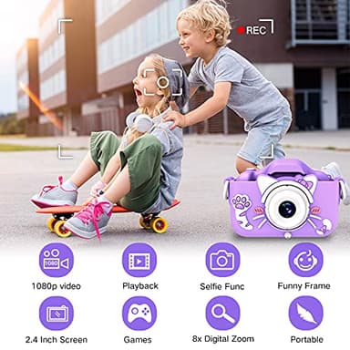 Goopow Kids Camera Toys for 3-8 Year Old Girls Boys,Children Digital Video Camcorder Camera with Cartoon Soft Cover, Best Chritmas Birthday Festival Gift for Kids - 32G SD Card Included - Image 3
