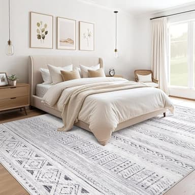Large Living Room Area Rug 10x14: Soft Machine Washable Boho Moroccan Farmhouse Rugs for Bedroom Under Dining Table - Non-Slip Neutral Morden Indoor Floor Rug Carpet for Home Office Decor - Grey - Image 2