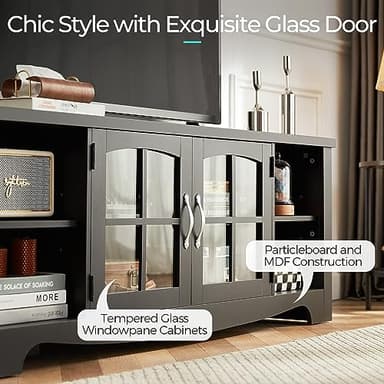 LINSY HOME Farmhouse TV Stand for 65 Inch TV, Wood Entertainment Center with Glass Door Storage Cabinet & Adjustable Shelves, Sturdy TV Console Table for Living Room Bedroom, Black - Image 5