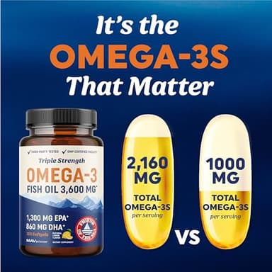 Triple Strength Omega 3 Fish Oil | 3600 mg EPA & DHA | Over 2100mg of Omega 3 Fatty Acids | 1300mg EPA + 860mg DHA | Best Essential Fatty Acids | Premium Burpless Softgel Supplements (120 Ct) - Image 4