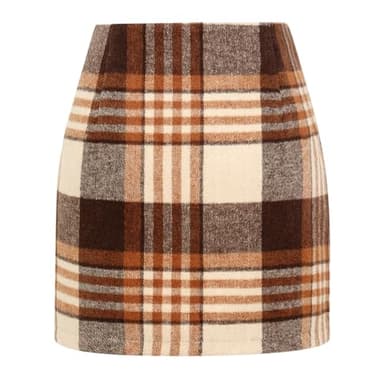 Plaid Skirt for Women High Waisted Pencil Cute Short Tartan Warm Wool Fall Winter Mini Skirt (Orange Brown, XXL) - Image 2