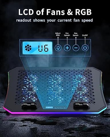 KeiBn Upgraded Gaming Laptop Cooler Pad with 9 Quiet RGB Fans, Cooling Pad for 15.6-17.3 Inch Laptops with 7 Height Stands, 2 USB Ports, Phone Stand-Blue - Image 4