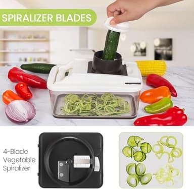 RüK Vegetable Chopper, Extra Large Chopper Vegetable Cutter, Multifunctional 10-in-1 Pro Food Chopper - 6 Blades, 4 Vegetable Spiralizers, E-Recipes - Veggie Chopper with Container - Image 5