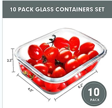 VERONES 10 Pack 22 OZ Glass Meal Prep Containers, Airtight Glass Lunch Containers Set, Glass Food Storage Containers with Lids,Exclusive of BPA, for Microwave, Oven, Freezer & Dishwasher Friendly,Grey - Image 2