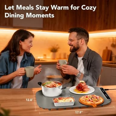 Food Warming Mat, Food Warmers for Parties Buffet, Silicone Heating Mat with 7 Temperature Settings, Roll-Up Storage, 17.91"x12.8", Grey - Image 4