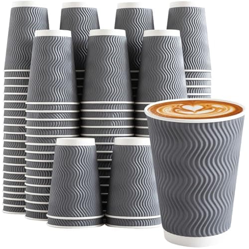 Clawsoff Coffee Cups 12 oz 120 Pack, Corrugated Insulated Ripple Wall Disposable Paper Coffee Cups 12oz, To Go for Hot Beverage or Cold Drinks Office/Home/Cafe/Party/Travel (Gray) - Image 1