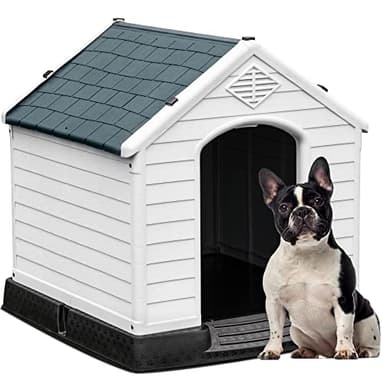 YITAHOME 28.5'' Large Plastic Dog House Outdoor Indoor Doghouse Puppy Shelter Water Unaffected Easy Assembly Sturdy Dog Kennel with Air Vents and Elevated Floor (28.5''L*26''W*28''H, Gray) - Image 1