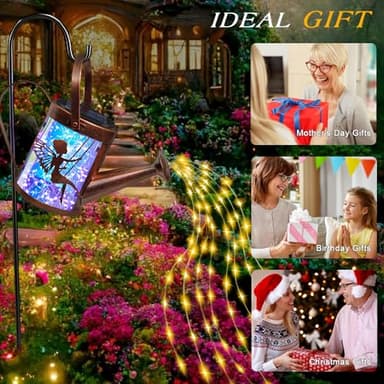 Solar Watering Can with Cascading Lights Garden Decor,Fairy Garden Accessories Hanging Solar Lights,Birthday Gifts for Women Mom,Gardening Lanterns with Shepherd Hook for Porch Patio Lawn Yard Art - Image 4
