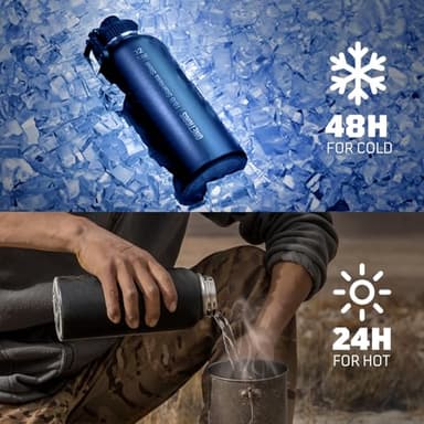 ONETIGRIS 32 oz Insulated Water Bottle with Straw - Tactical Stainless Steel Water Jug, Leakproof Thermos Wide Mouth Sport bottle with 3 Lids and Sleeve for Travel, Gym, Camping, Hiking - Image 2