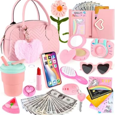 Play Purse for Little Girls Toddler, 35PCS Toddler Purse with Pretend Makeup for Kids, Girl Toys Princess Toy Includes Handbag, Phone, Kids Toy Purse Christmas Birthday Gift for Girls 3 4 5 6 7 8+ - Image 1