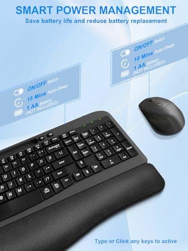Wireless Keyboard and Mouse Combo, Wave Keys Computer Ergonomic Keyboard with Cushioned Plam Rest, Phone Holder, 2.4GHz Silent 6 Button Wireless Mouse Set for Laptop, PC, Windows, Mac (Black) - Image 9