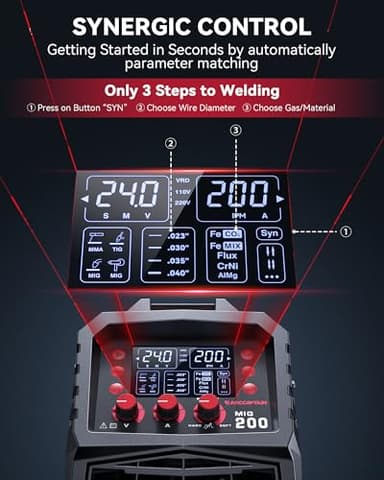 ARCCAPTAIN MIG Welder, 200Amp 6 in 1 Gas MIG/Gasless Flux Core MIG/Stick/Lift TIG/Spot welding/Spool Gun 110V/220V Aluminum Multi Process Welding Machine with LED Digital Display, Burn Back Adjustment - Image 4