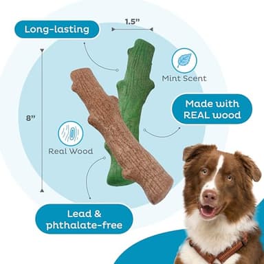 Outward Hound Dogwood Wood Durable Dog Chew Toys, Real Wood & Mint, 2-Pack, Large - Image 4
