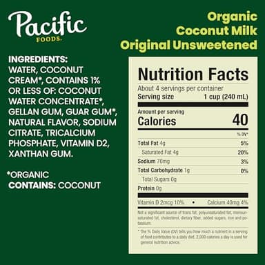 Pacific Foods Organic Unsweetened Coconut Milk, Plant Based Milk, 32 oz Carton (12 Pack) - Image 2