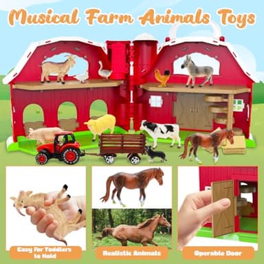 Big Red Barn Toys for Toddlers 1-3, Farm Animal Figures Playset with Tractor for 2 3 4 5 Year Old Kids, Musical Preschool Montessori STEM Learning Toys, Christmas Birthday Easter Gift for Boys Girls - Image 4