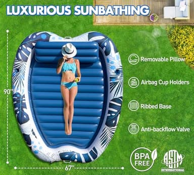 Sinbyuer 2025 Deluxe Inflatable Tanning Pool for 2 Person, 90x67Inch Tanning Pool Lounger Float for Adults, Blow Up Tanning Water Bed Suntan Tub with Cup Holders, Personal Sunbathing Pool for Backyard - Image 6