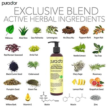 PURA D'OR 8 Oz Original Gold Label Anti-Thinning Biotin Shampoo Natural Earthy Scent, CLINICALLY TESTED Effective Results, Herbal Blend Hair Thickening Products, Women & Men, Color Treated Hair - Image 3